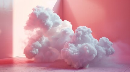 Wall Mural - A cloud of white smoke is floating in a room with a pink wall