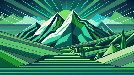 Abstract green lines as mountain landscape wallpaper design