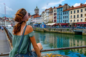 Wall Mural - Woman tourist in Bayonne- France, basque country