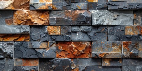 Poster - Stone Wall Texture with Dark, Rusty and Beige Tones