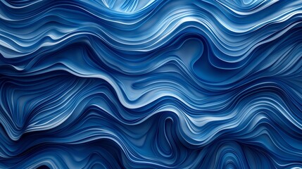 A wavy blue pattern of many smooth 3d lines. Top view background.