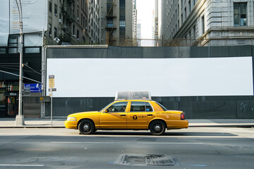 A large blank mockup advertisement billboard in New York City.