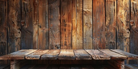 Wall Mural - Rustic Wooden Shelf with Weathered Background