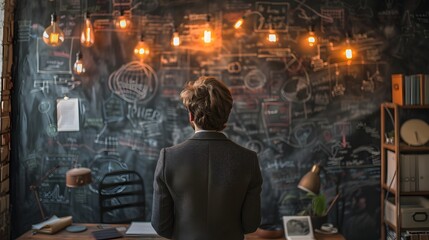 Poster - Businessman Brainstorming in a Creative Workspace with Innovative Decor and Cozy Atmosphere