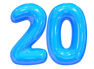 Poster - Balloon Number 20 Blue Color 3D Render