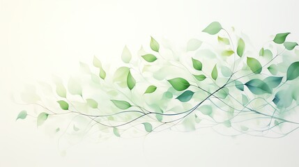 Watercolor painting of green leaves on white background