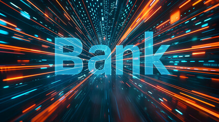 Canvas Print - Digital banking or online banking technology, electronic commerce, word “Bank” on technology background
