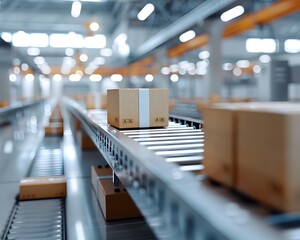 Poster - Automated Packaging Line in Food Industry Plant with Products Being Packed