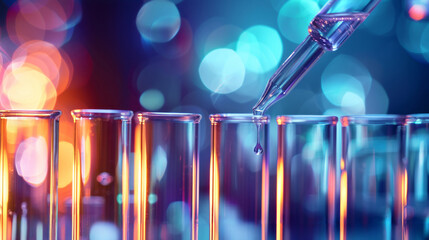 Wall Mural - science experiment with test tubes and dropper. test tubes filled with colorful liquids in a science
