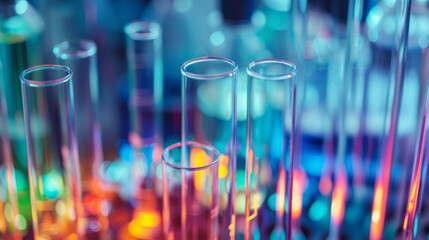 Wall Mural - colorful laboratory experiment. test tubes filled with colorful liquids in a science lab, creating a
