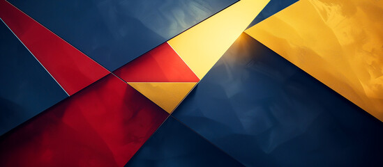 Wall Mural - geometric metal chrome texture with empty space in blue, golden yellow, and red background