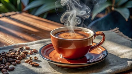 Wall Mural - Steaming Hot Coffee - Warm Beverage with Steam