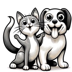 Wall Mural - A cat design drawing graphic and dog design drawing graphic cartoon eyecatching engaging uniqueaccessible highquality.