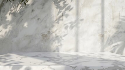 Aufkleber - White Marble Tabletop in Modern Loft Room with Minimalist Concrete Wall and Natural Sunlight for Product Display