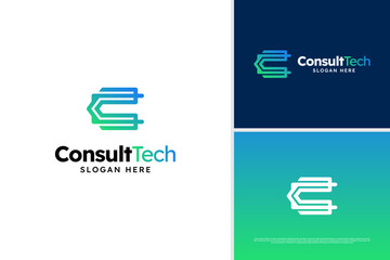Wall Mural - Minimalist E letter line consulting technology logo design concept, accounting tech logo template