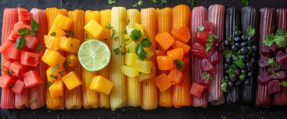 A Vibrant Collage Featured Tamales With Different Types Of Fruit Fillings, Celebrating The Sweet And Unique Variations