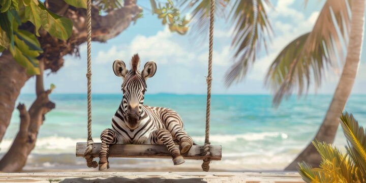 Zebra having fun on a swing. AI generative art