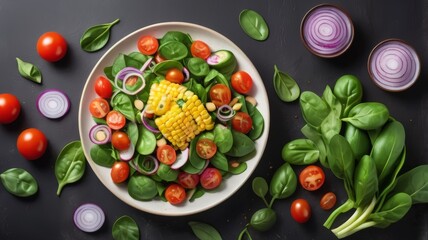 Assortment of healthy food dishes. Top view. Free space for your text.. Healthy Food. Healthy food for balanced flexitarian mediterranean diet concept. Salad