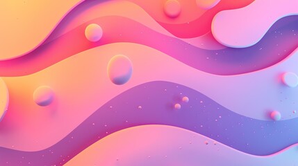 Wall Mural - 3D rendering, abstract background with soft pink and blue waves and round shapes.