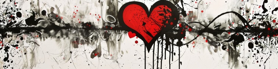 Wall Mural - Heart emo banner border,gothic graffiti love black.