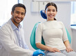 © peopleimages.com - Portrait, dentist and patient in clinic for consultation, oral hygiene or medical procedure. Service, examination and doctor man with happy client for teeth whitening, orthodontics or dental care