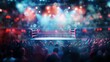 © Prompt2image - A boxing ring stands illuminated under bright lights in a packed arena, anticipation building as the crowd waits for the main event