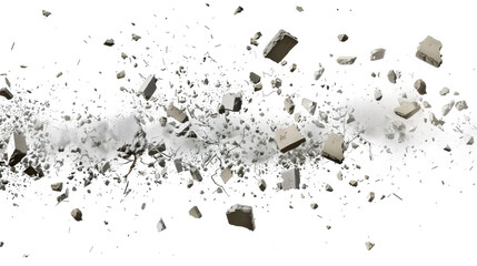 an image of concrete debris exploding in mid-air against a white background