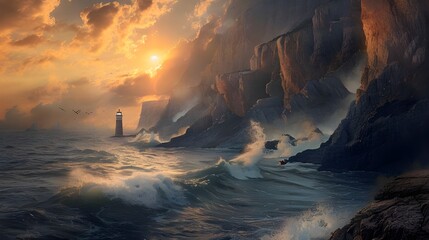 Wall Mural - lighthouse on cliff