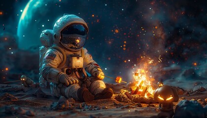 Wall Mural - hyper realistic astronaut space planet	