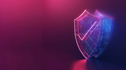 Wall Mural - Digital glowing shield symbol on a dark background represents cybersecurity and data protection in a futuristic design.
