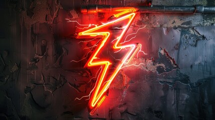 Wall Mural - Bolt sign with illuminated neon lights on a dark background
