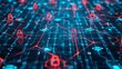 © kitidach - Dynamic digital cybersecurity network background with red padlock icons representing data protection and information security on a blue grid.