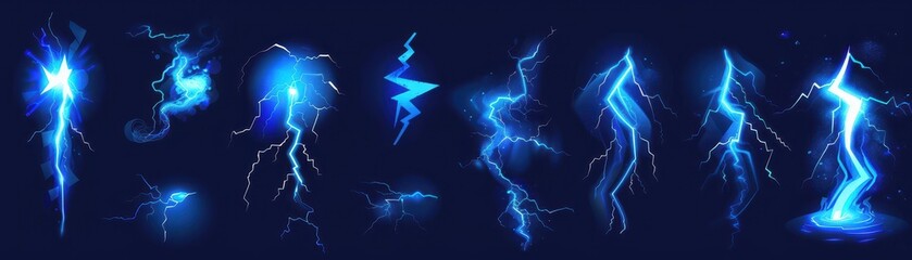 Wall Mural - Cartoon lightning animation. Animated frames of electric strike,