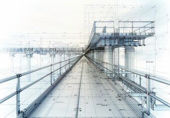 Wall Mural - Industrial construction, wireframe rendering, technical illustration