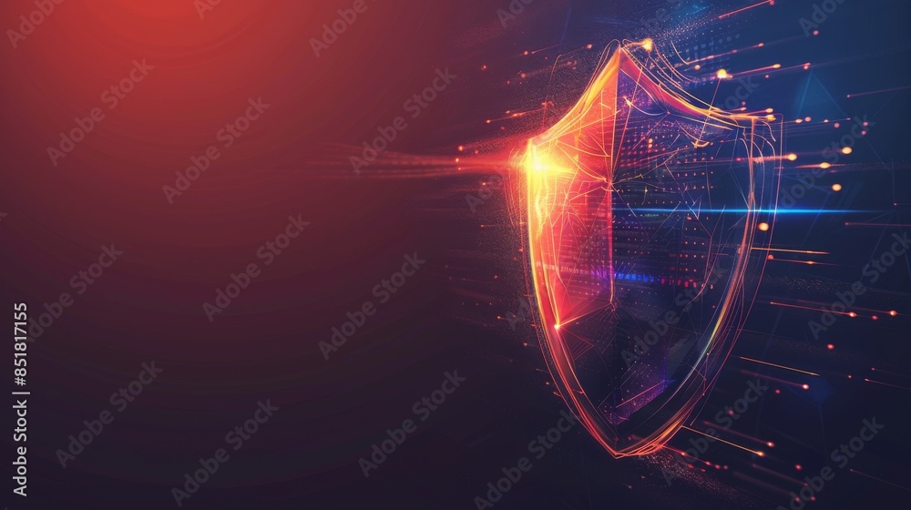 Glowing shield with futuristic design representing cybersecurity and ...