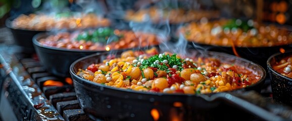 Wall Mural - A Lively Collage Depicted People Making Campfire Casseroles And Dishes, Emphasizing The Heartiness And Comfort Of Shared Meals