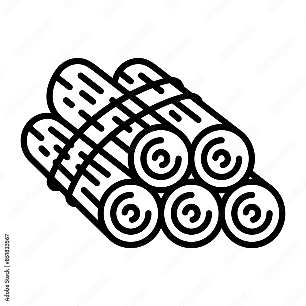 Timber Logging Icon Piles of birch logs mill yard vector icon design, timber and lumber ...