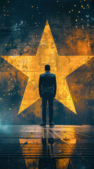 Wall Mural - Businessman Standing Behind a Yellow Star, Symbolizing Ethical Governance