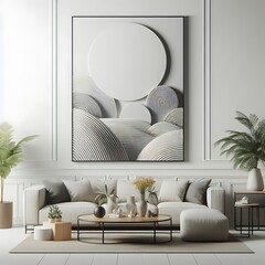 Wall Mural - A living room style interior set design with a mockup poster empty white and with a large picture on the wall Vibrant optimized optimized professional.