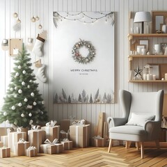 Canvas Print - A room style interior set design with a christmas tree and presents creative.