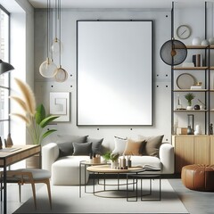 Poster - A room style interior set design with Modern commercial building interior with A large blank white screen frame creative engaging Vibrant.