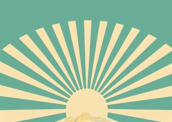 Wall Mural - simple flat color design art of sun rays, teal and cream background