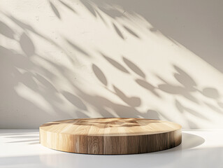 Sticker - Elegantly Simple Wooden White Podium with Soft Lighting