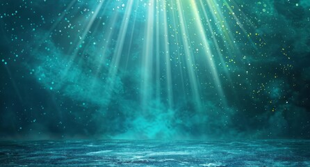 Wall Mural - blue green gradient on black background with a spotlight shining down on the center of an empty stag