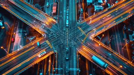 Aufkleber - Abstract background, public infrastructure, railroads, roads, bridges, electric grids, highways, toilets, crossings. top view. Generative AI.