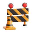 © mnaufal design - under construction danger barrier sign and traffic cone industrial equipment 3d icon illustration render design