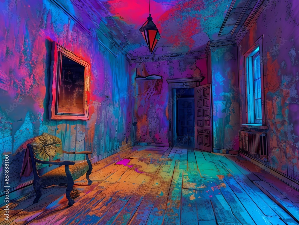 Create a chilling Psychological Horror scene from an eye-level angle ...