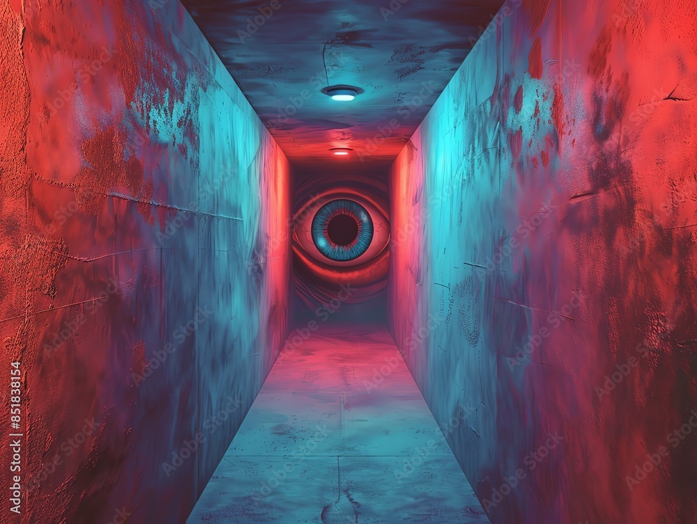 Create a chilling Psychological Horror scene from an eye-level angle ...