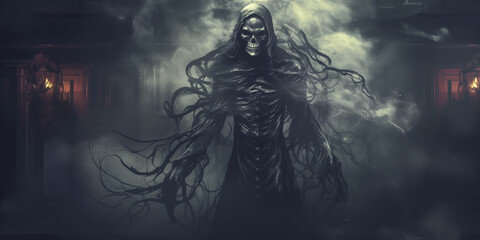 Wall Mural - Scary grim reaper in the dark. Halloween theme