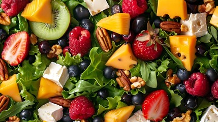 Poster - gourmet salad with cheese, fruit, and nuts on a table